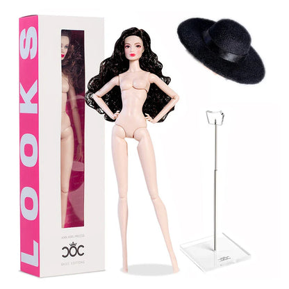 32cm Supermodel Doll with Stand – White Skin Fashion Doll with Woolen Hat, Trendy DIY Toy & Collector Gift