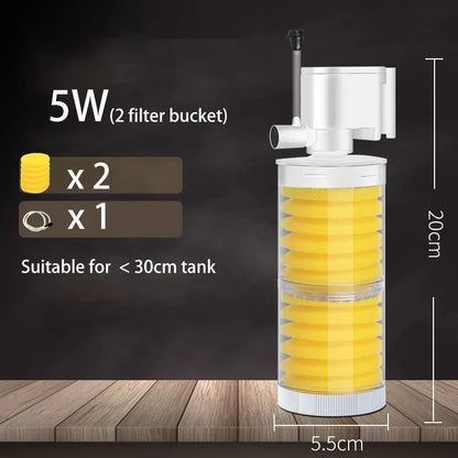 220V Silent Aquarium Filter – Submersible Water Pump with Bio Sponge, Skimmer & Waves Maker for Turtle & Fish Tanks