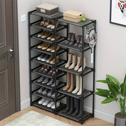 9-Tier Tall Shoe Rack with Hooks – Heavy Duty Vertical Organizer, Large Capacity Holds 24-35 Pairs, Black