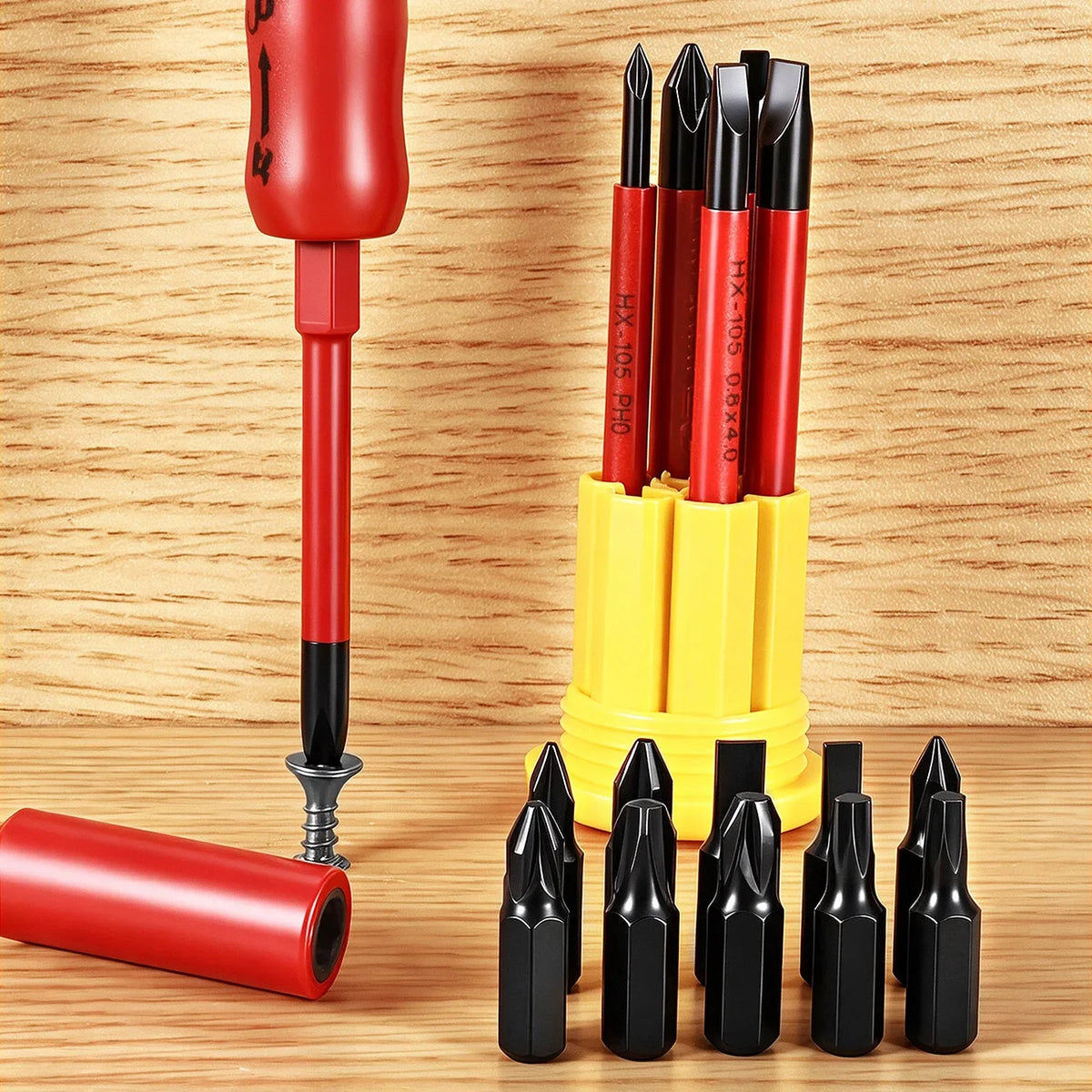 Insulated Magnetic Screwdriver Set - Interchangeable Phillips & Slotted Bits for Electrical & Motorcycle Repair