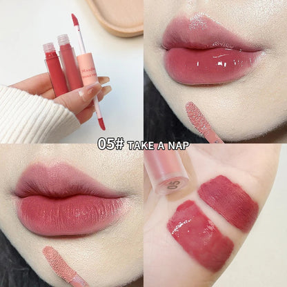 Double-End Lip Glaze – Glossy Mirror & Matte Velvet, Long-Lasting Color & Moisture, Anti-Stain Lip Gloss Cosmetic