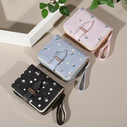 Flower Patterned Credit Card Holder – Small Zipper Card Case Wallet for Women & Men, Handheld and Compact