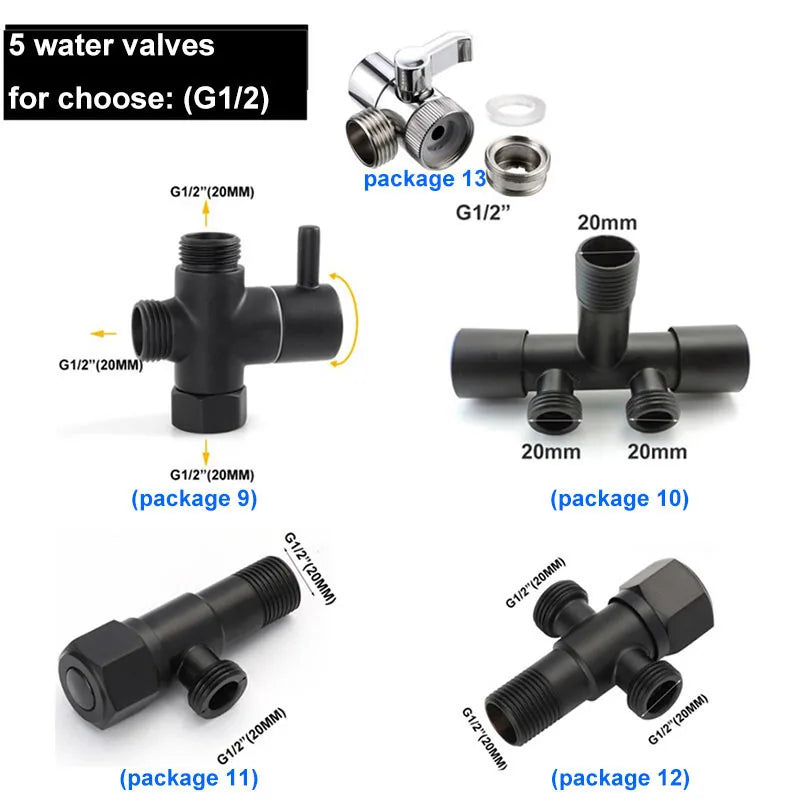 Black Toilet Bidet Sprayer Set - Handheld Bathroom Wash Spray Gun with Flexible Hose, Water Valve & Cleaning Shower Head