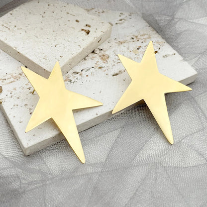 May@RZ Star-Shaped Stainless Steel Stud Earrings — 14K Gold-Plated, Fun Everyday Jewelry for Men & Women