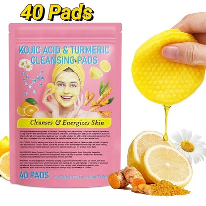Turmeric Kojic Acid Exfoliating Cleansing Pads - 40pcs Gentle Daily Facial Care Skin Brightening Pads