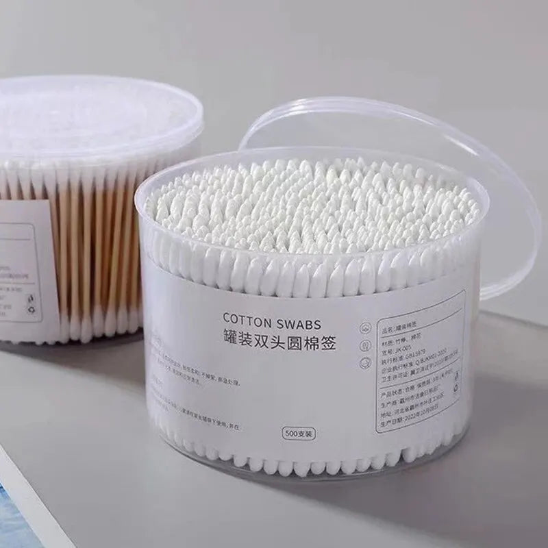 500PCS Disposable Cotton Swabs - Double End Round Head for Makeup, Removal, Cleaning, and Pet Care