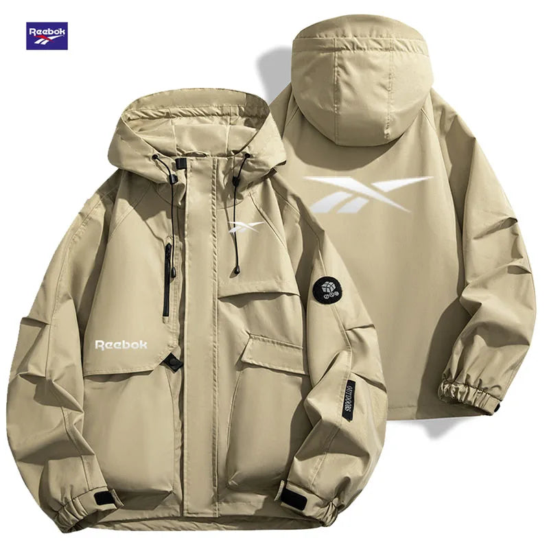 Reebok Logo 2026 Men's Windproof Waterproof Jacket - Spring-Autumn Casual Multi-Pocket Loose Fit