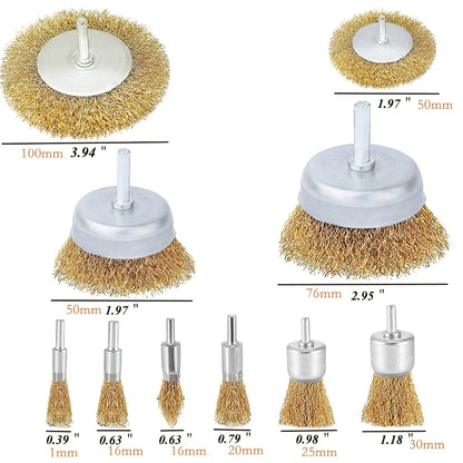 10 Pack Wire Brush Wheel Cup Brush Set: Coarse Crimped 1/4 Inch Shank Wire Wheel - Drill Attachment