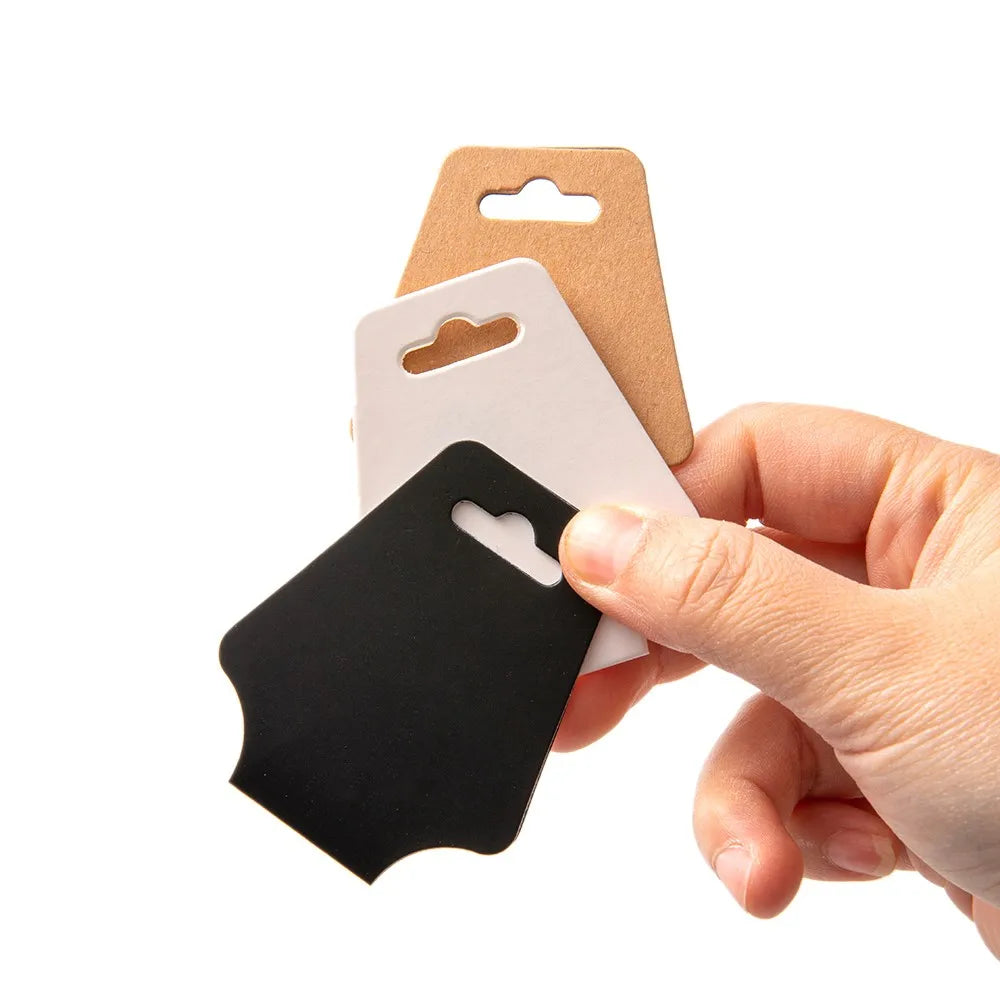 50PCS Blank Jewelry Display Cards — Foldable Adhesive Price Tag Holders for Necklaces & Bracelets, Small Business Packaging Supplies