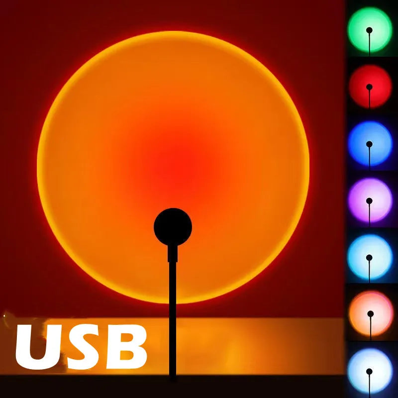 RnnTuu LED USB Sunset Lamp – Portable Mood Light, Home Decor & Photography Projector for Living Room & Wall