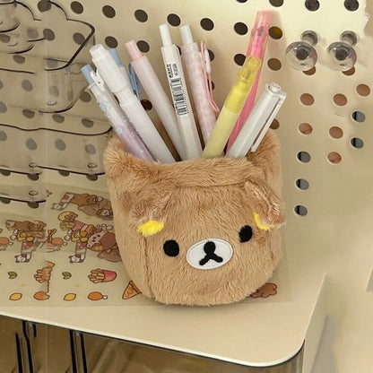 Kawaii Plush Pencil Holder - Cute Desk Organizer for Cosmetics, Stationery & Office Storage Gift