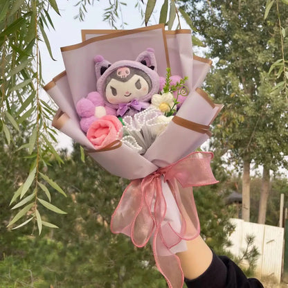 Kawaii Hello Kitty Cat Dolls with Artificial Flowers – Creative Sanrio Bouquet for Christmas, Valentine’s & Birthday Graduation Gifts