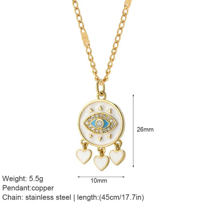 Heart Evil Blue Eye Sun Necklace – Cute Dog, Bee & Elephant Gold Pendant with Long Stainless Steel Chain for Women