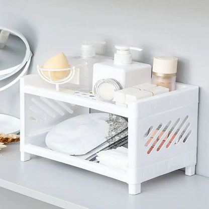 PP Desktop Double Layer Storage Rack – White Rectangular Organizer for Student Desk, Office, Cosmetics & Stationery