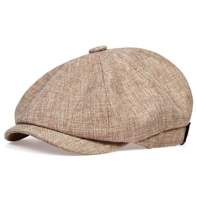 Men's Retro Newsboy Cap - Octagonal Flat Hat with Herringbone Design, British Painter Style Beret for Autumn and Winter