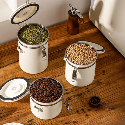 Stainless Steel Vacuum-Sealed Coffee Beans Jug – Airtight Portable Grain Storage Container for Kitchen