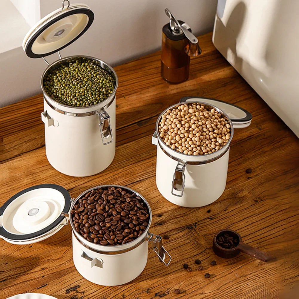 Coffee Bean Vacuum Sealed Jug — Stainless Steel Airtight Food & Grain Storage Container for Kitchen, Portable Canister