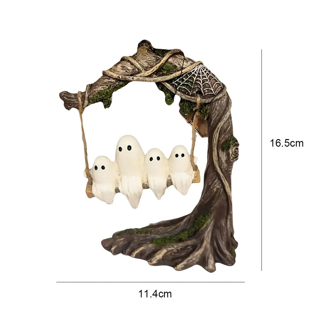 Halloween White Ghost Sculptures — Funny Swinging Tree Ornaments for Tabletop Centerpiece Decor