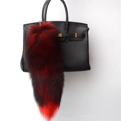2024 Natural Fox Fur Tail Keychain – Chic Y2K Furry 40cm Keyring Accessory for Women’s Car Keys