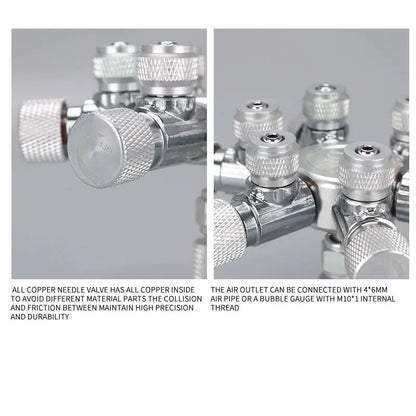 ZRDR Stainless Steel Aquarium CO2 Multi-Way Distributor – Splitter Needle Valve, Check Valve & Bubble Counter for Solenoid Regulator