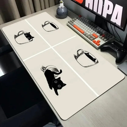 Funny Black Cat Mouse Pad - XXL Kawaii Desk Mat 800x400 Large Computer Keyboard Pad for Office Gaming Setup