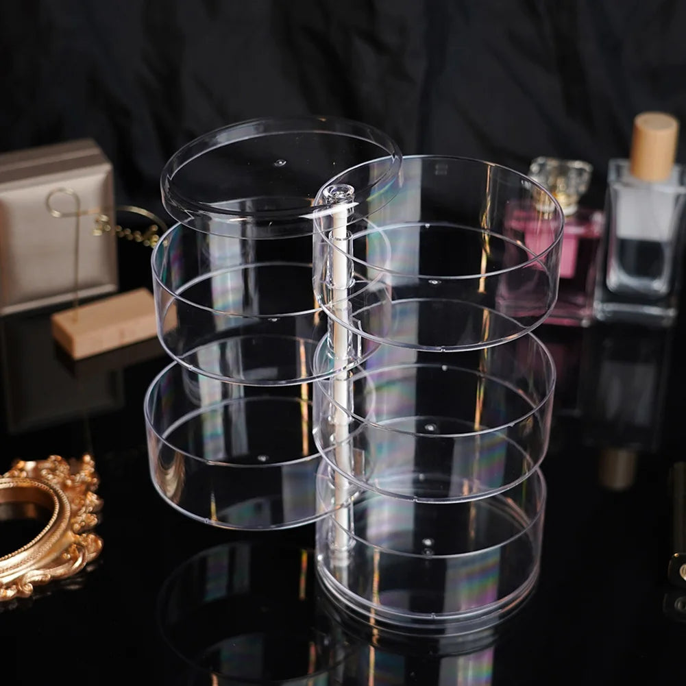Rotating Jewelry & Makeup Storage Box – Round Plastic Organizer for Bracelets, Earrings with Cover Display Rack
