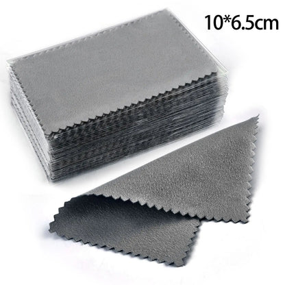 50pcs Silver Polishing Cloths 10x6.5cm & 8x8cm – Soft Cleaning Wipes for Necklaces, Rings & Jewelry Care