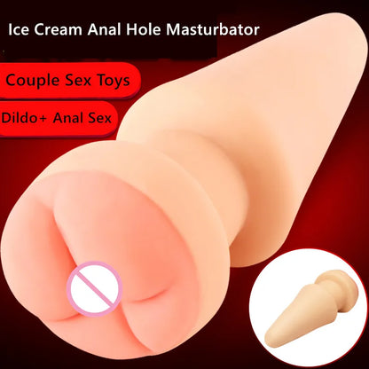 Ice-Cream Shaped Anal Dildo & Hollow Masturbator — Butt Plug Stimulator for Men & Women, Adult Sex Toy