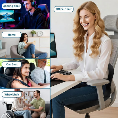 Ergonomic Memory Foam Seat Cushion – Office & Car Chair Pad with Lumbar Back Support for Stress Relief