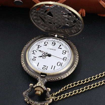 Steampunk Quartz Pocket Watch Necklace – Bronze Pendant Clock for Men & Women, Christmas Gift
