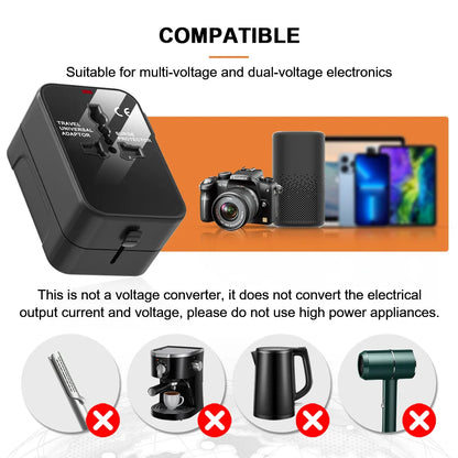 International Travel Adapter with USB-A QC18W & Type-C PD20W Fast Charger – Universal Wall Charger for UK, EU, AU, US Plugs