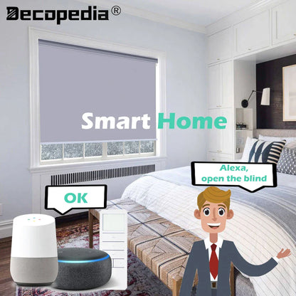 Decopedia Motorized Roller Blinds for Windows – Cordless Smart Blackout Day & Night Curtains for Living Room