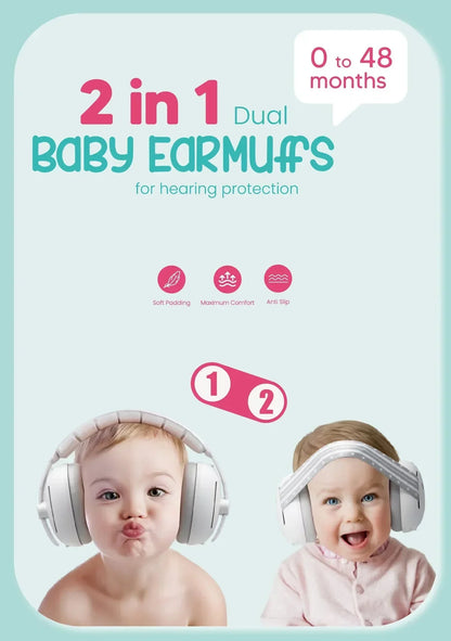 2 in 1 Baby Ear Protection Noise Cancelling Headphones – Convertible Design Earmuffs for Improved Sleep