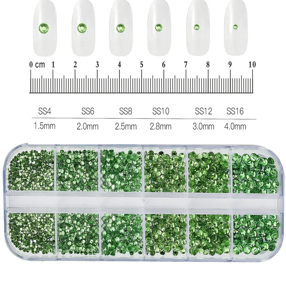 12-Grid 3D Glass AB Crystal Nail Art Rhinestones Kit – Flatback Round Beads with Tools for Nail Jewelry & Diamond Decoration
