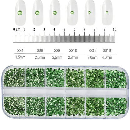 12-Grid 3D Glass AB Crystal Nail Art Rhinestones Kit – Flatback Round Beads with Tools for Nail Jewelry & Diamond Decoration