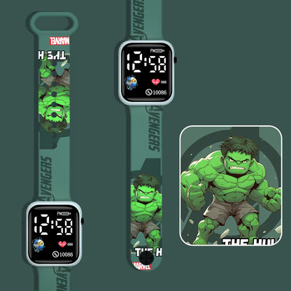Kids Superhero LED Digital Watch – Spider-Man Iron Man Captain Hero Sports Clock for Boys Student Gift Toy Watch
