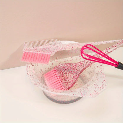 4pcs Hair Styling & Highlight Dyeing Set – Sparkling Comb, Oil Brush, Single-Sided Soft Hair Pearl Dyeing Brush