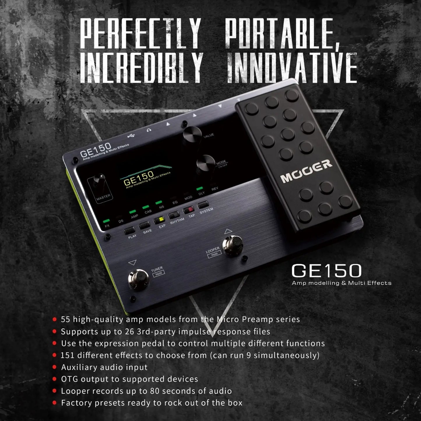 MOOER GE150 Electric Guitar Amp Modeling Pedal – Portable Multi-Effects Processor with Expression & IR Loading