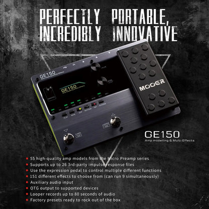 MOOER GE150 Electric Guitar Amp Modeling Pedal – Portable Multi-Effects Processor with Expression & IR Loading