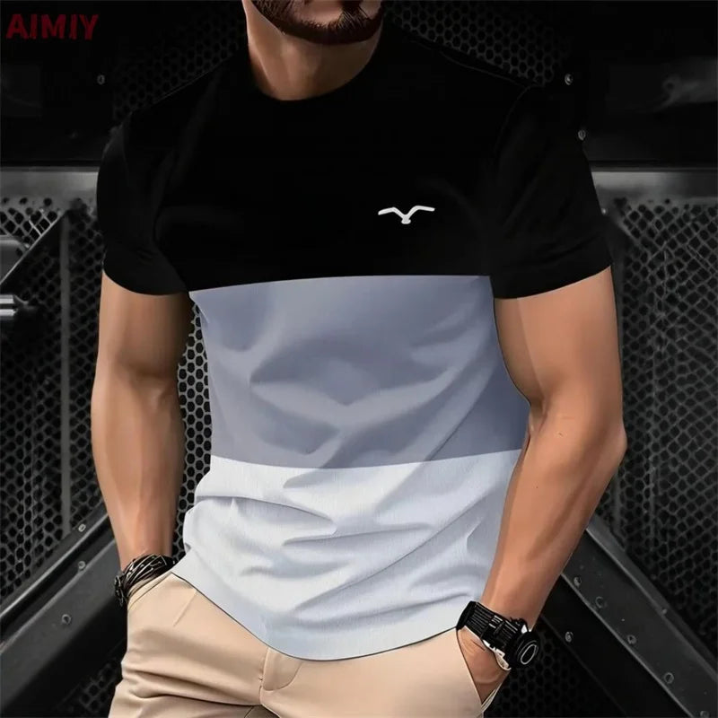 Men’s Striped Print Summer T-Shirt – Casual Round Neck Short Sleeve Outdoor Fashion Tee Shirt