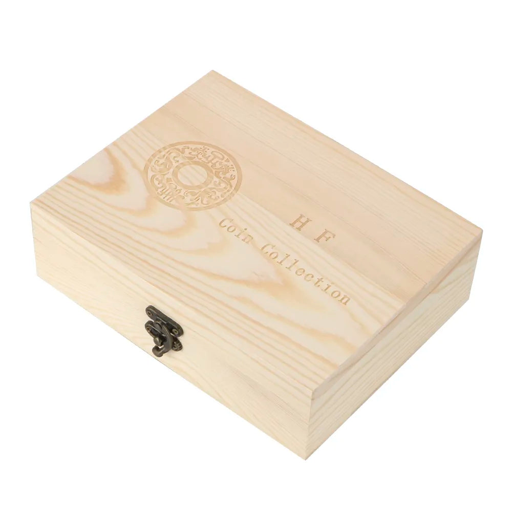 Adjustable Wooden Coin Storage Box with Pads - Commemorative Coin Collection Case for 20/30/50/100 PCS with Holder Capsules