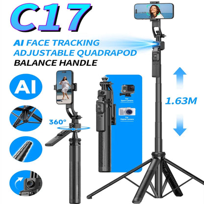 C17 360° Auto-Rotation Monopod – AI Tracking Tripod with Bluetooth Shutter, Fill Light & Wireless Selfie Stick for Phones