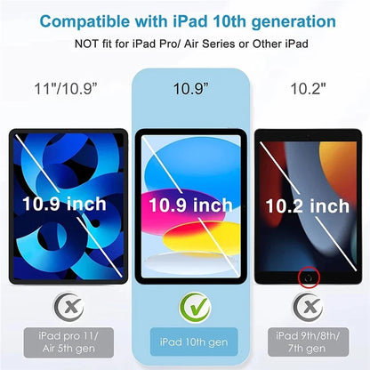 2PCS iPad 10th/11th Gen 10.9" 2025 Glass Screen Protector & Tablet Case for A16 A3354 A3355 A2696 A2757