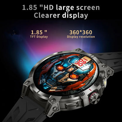 Military Smartwatch for Men – 760mAh Battery, LED Flashlight, Compass, 1.8" HD Screen, Heart Rate, Waterproof, BT Call