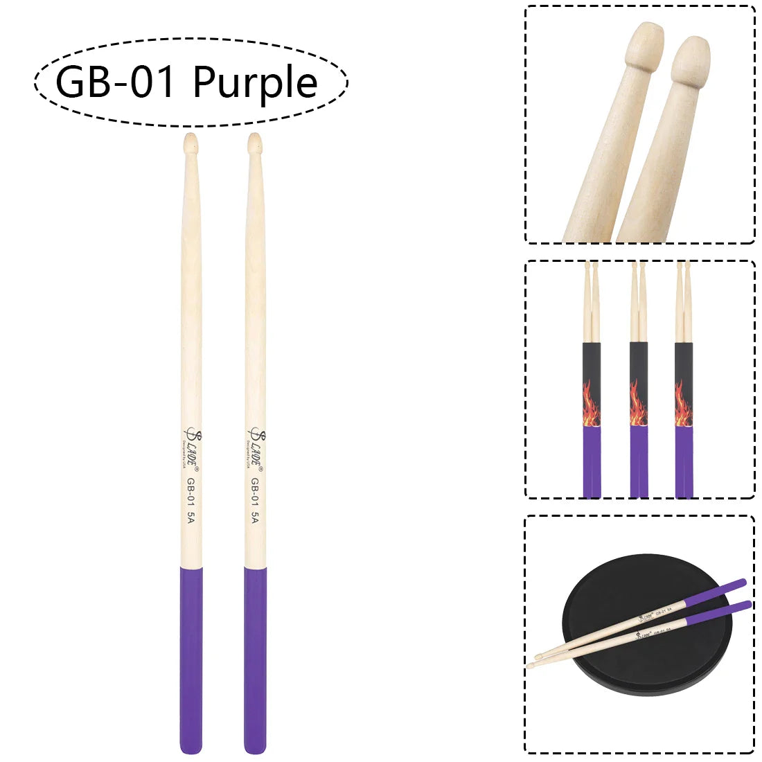 5A Maple Drumsticks – DS-09 Multicolor Drum Mallets, Professional Percussion Musical Instrument Accessories