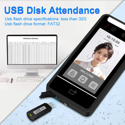5-Inch Face Recognition Access Control System – Waterproof RFID & Password Attendance Reader for Door Entry