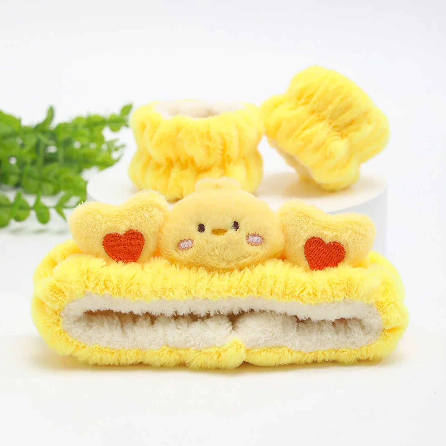 3PCS Cat Ear Plush Headband Set - Soft Face Washing Headband with Wrist Straps for Girls