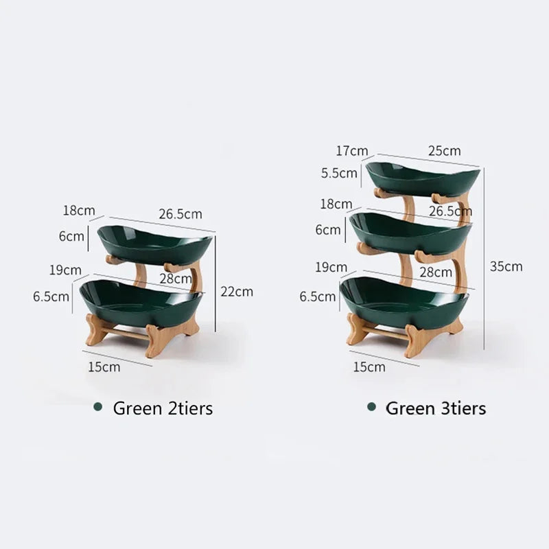 Wooden Table Plates and Dinnerware - Partitioned Fruit Bowl, Candy Cake Trays, and Kitchen Tableware Dishes