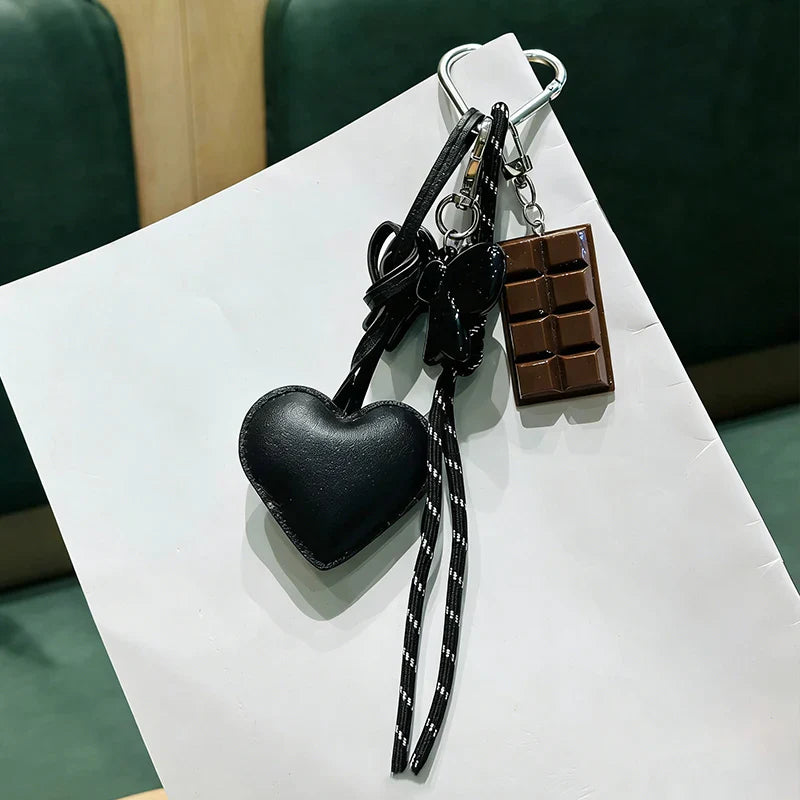 Kawaii INS Style Heart Leather Keychain – Trendy Chocolate Bag Pendant Charm, Creative Fashion Bag & Key Ring Accessory