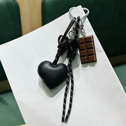 Kawaii INS Style Heart Leather Keychain – Trendy Chocolate Bag Pendant Charm, Creative Fashion Bag & Key Ring Accessory